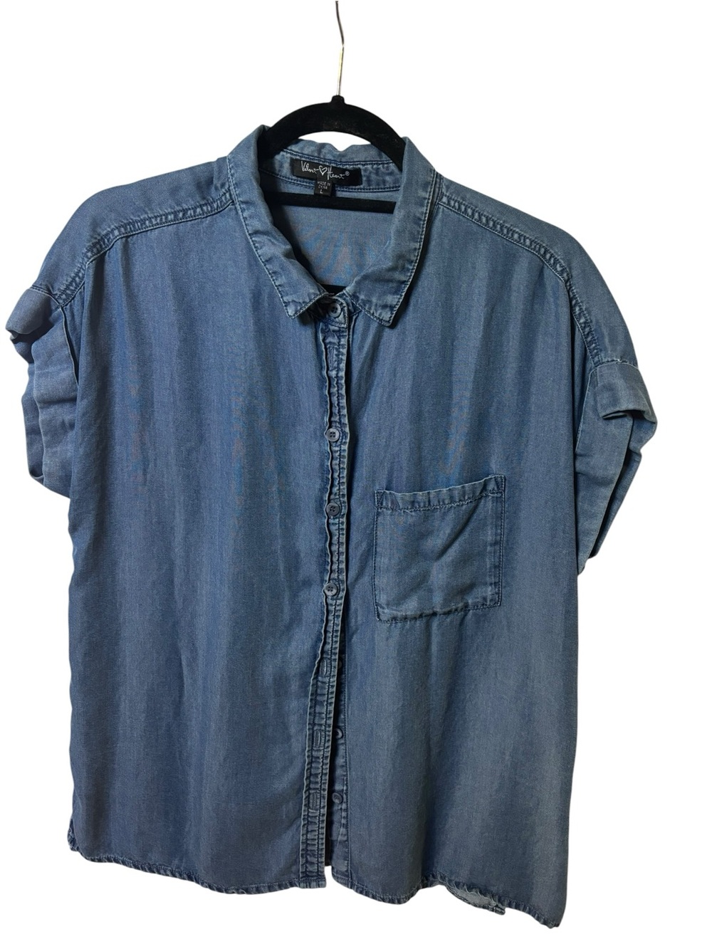 Velvet Heart Tencel Button Down Shirt Denim Blue Short Sleeve Women’s L